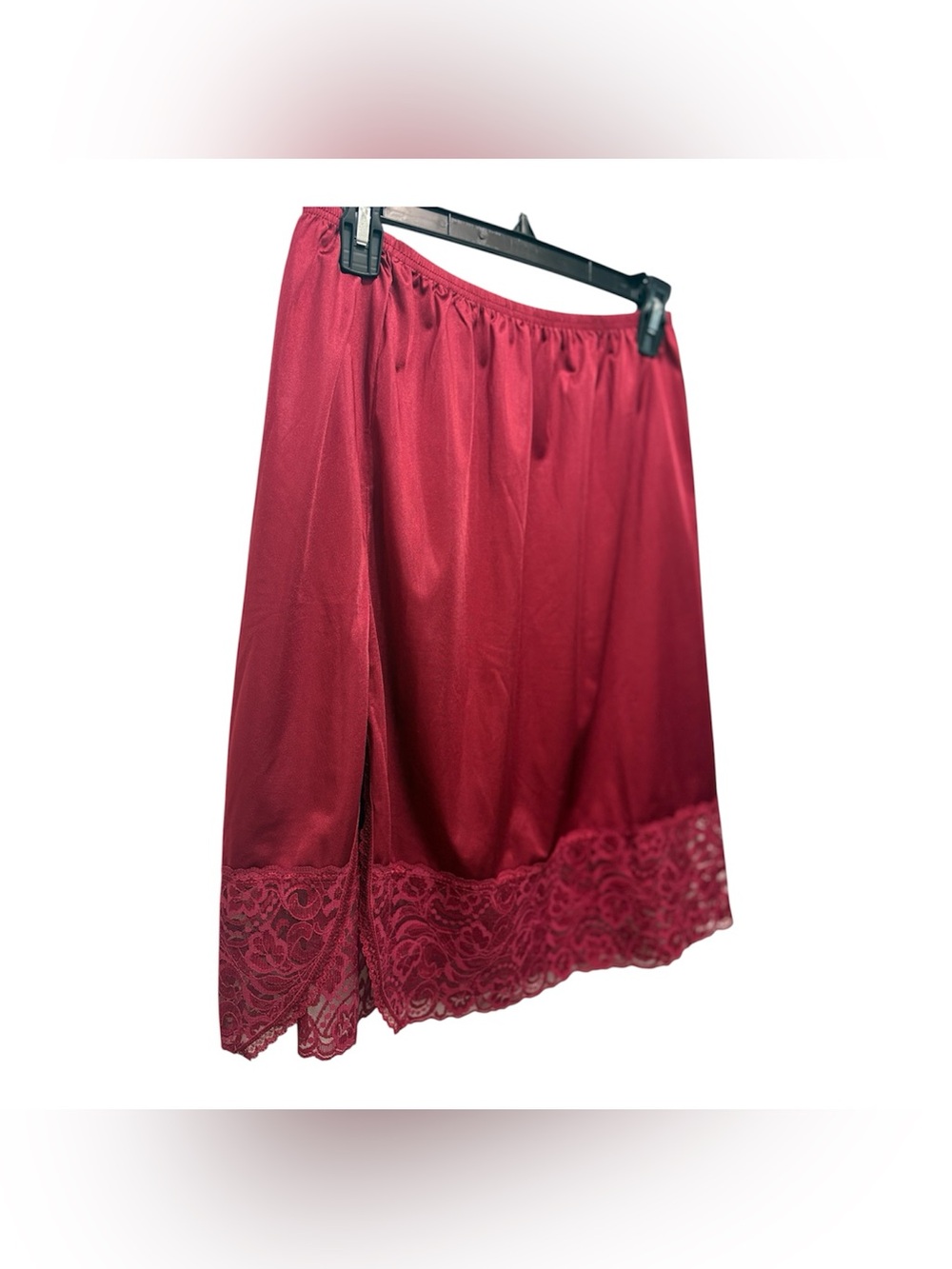 Vintage Vanity Fair Burgundy Lace-Trim Midi Half Slip Skirt Lingerie Whimsigoth
